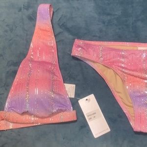 Purple and Pink Beach Joy Bikini with Glitter Stripes